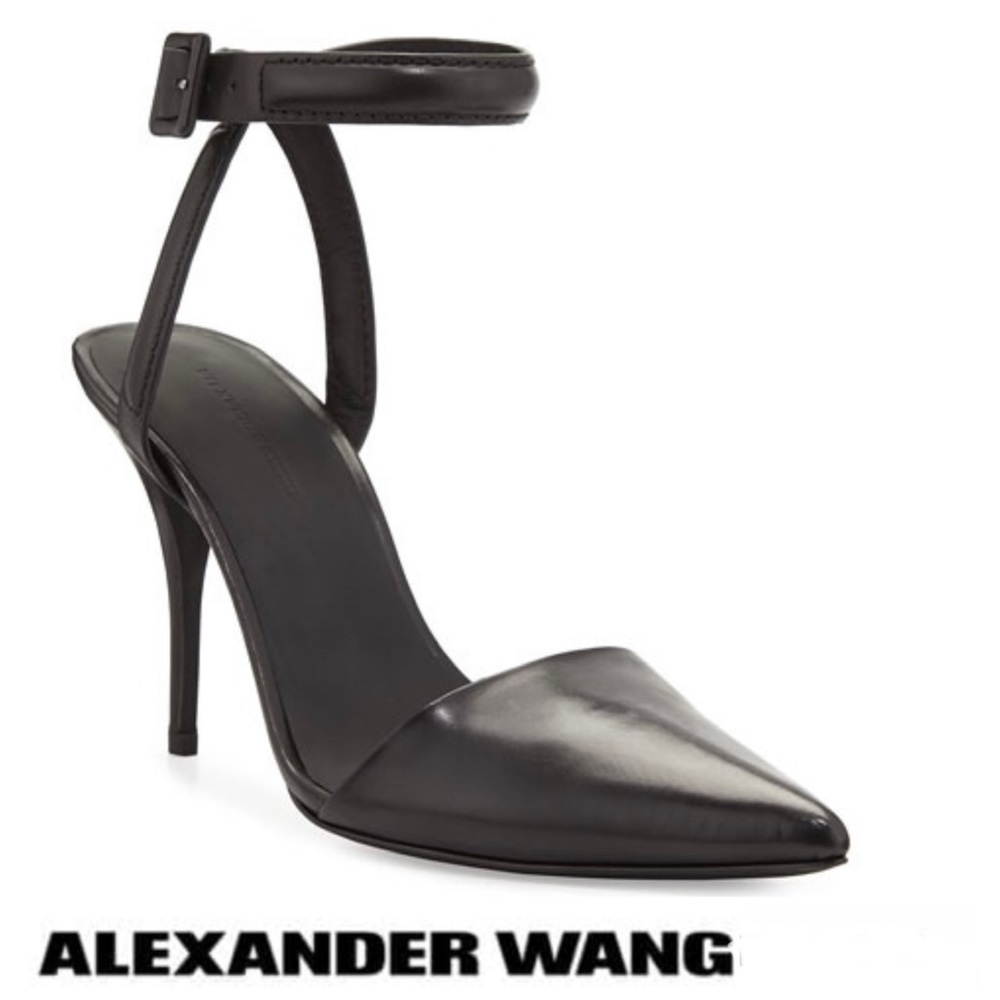 ALEXANDER WANG Lovisa Black Leather d'Orsay Ankle Strap Buckle Heel Pumps Sz 39